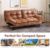 Erdoru Convertible Futon Sofa Bed,Faux Leather Futon Couch,Memory Foam Futons Bed,Small Splitback Modern Loveseat Sleeper Sofa for Living Room,Office,Apartment,Brown Erdoru