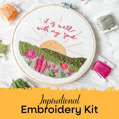 Elly & Grace Christian Embroidery Kit with Embroidery Hoop, Easy Embroidery Kit for Beginners and Adults, Full Embroidery Hoop Kit with Needles and Thread Included (It is Well)