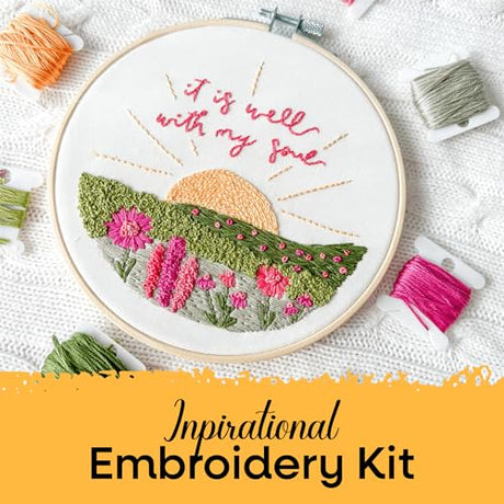 Elly & Grace Christian Embroidery Kit with Embroidery Hoop, Easy Embroidery Kit for Beginners and Adults, Full Embroidery Hoop Kit with Needles and Thread Included (It is Well) Elly and Grace