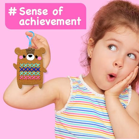 EZCRA Beginner Needlepoint Cross Stitch Kit for Kids Ages 5-8 – Easy Embroidery Starter Set with Jumbo Plastic Needles, Pre-Printed Patterns, Instructions – DIY Arts & Crafts for Girls & Boys EZCRA