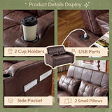 VINGLI Rustic Futon Sofa Bed Convertible Loveseat Sleeper Sofa Couch, Pullout Sofa Fold Out Couch Bed with USB Ports, Cup Holders, Armrest for Living Room, Bedroom Apartment Room VINGLI