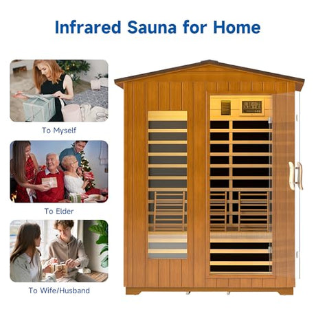 RESTISLAND Outdoor Sauna 3 Person, Far Infrared Sauna for Home Low EMF, Wooden Spa Dry Saunas Room with Infrared Lighting and Bluetooth Speakers, 7 Colors Chromotherapy for Outdoor, Indoor and Gym RESTISLAND