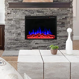 COSTWAY 37-Inch Electric Fireplace, Wall-Mounted and Recessed Fireplace Heater with 4 Flame and Log Colors, 5-Level Flame Speed and Brightness, Remote Control, 8H Timer, Overheat Protection, 1500W COSTWAY