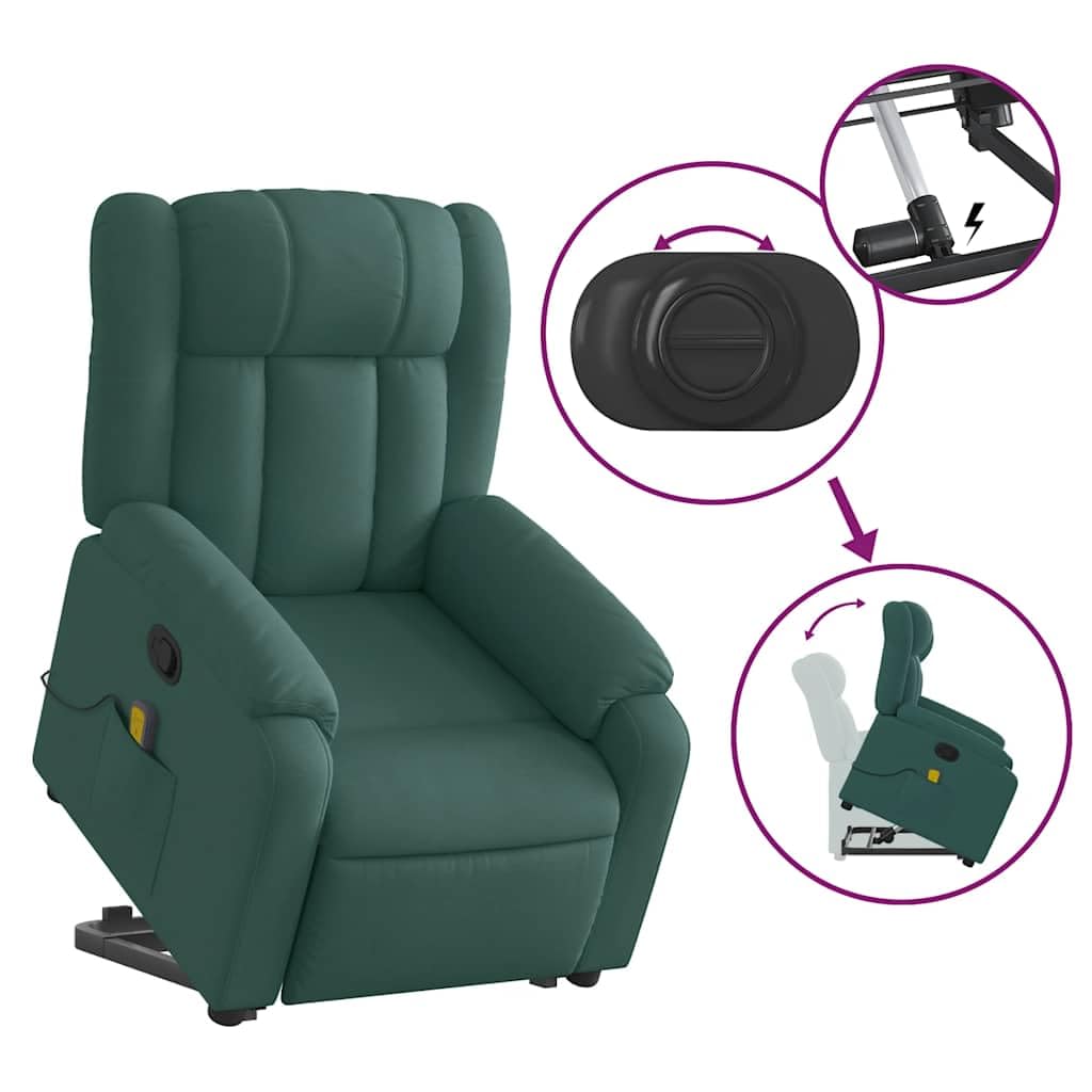 WRJENFSC Dark Green Power Lift Recliner Chair Oversized Massage Living Room Furniture Fabric Polyester 535 lbs Capacity Adjustable Armrests for Living Room Bedroom Reading WRJENFSC