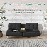 Flamaker Futon Sofa Bed Modern Folding Futon Set Convertible Recliner Lounge for Living Room with 2 Cup Holders, Removable Armrests (PU Leather, Black) Flamaker