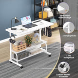 Armocity Height Adjustable Standing Desk with Power Outlets, 32" Manual Stand Up Desk with Storage Shelves Small Mobile Rolling Computer Desks Portable Laptop Table with Wheels for Home Office, White Armocity
