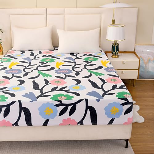 NATURETY Bedding Fitted Sheet with Deep Pocket,Cute Colorful Pattern Printed Fabric Bed Sheets for Single Bed (Floral, Twin) NATURETY