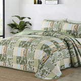 WONGS BEDDING Quilt Set Queen Size Green, 3 Pieces Patchwork Plaid Bedspread Coverlet Set, Floral Soft Microfiber Bedding Set for All Season(96"×90“) WONGS BEDDING
