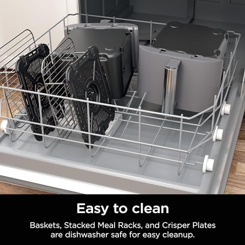 Ninja SL401 DoubleStack XL 2-Basket Air Fryer, DoubleStack Technology Cooks 4 Foods at Once, Compact Design, 10 QT, 6-in-1, Smart Finish & Match Cook, Air Fry, Broil, Bake, Easy Meals, Easy Clean,Grey Ninja