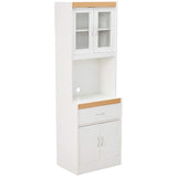 Hodedah Long Standing Kitchen Cabinet with Top and Bottom Enclosed Cabinet Space, One Drawer, Large Open Space for Microwave, White Hodedah