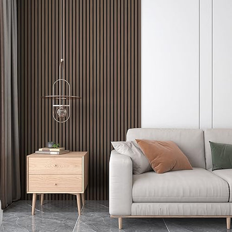 FurniFusion Acoustic Wood Wall Panels, 2 Pack 94.49” x 12.6” Soundproof Wall Panels, Wood Slat Wall Panels for Wall Decor (Walnut) FurniFusion