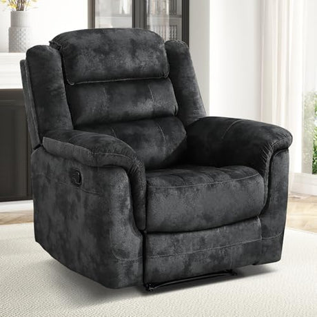 EBELLO Manual Recliner Chair, Soft Fabric Recliner Sofa with Overstuffed Armrest and Backrest for Living Room, Bedroom, Grey EBELLO