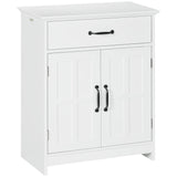 kleankin Freestanding Bathroom Cabinet, Farmhouse Small Storage Cabinet with Storage Drawer, 2 Doors, Narrow Floor Cabinet with Adjustable Shelf, White kleankin