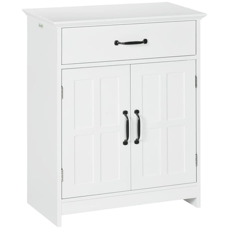 kleankin Freestanding Bathroom Cabinet, Farmhouse Small Storage Cabinet with Storage Drawer, 2 Doors, Narrow Floor Cabinet with Adjustable Shelf, White kleankin