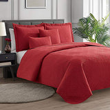 Hearth & Harbor Quilts Twin Size - All Season Bedspread Coverlet Set, Pinsonic Weave Lightweight Bedding Set - 4 Piece Twin Quilt Set with Pillow Shams, Diamond - Burgundy Hearth & Harbor