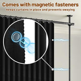AJAZZ Room Divider Curtain (Black, W100 x L84 in, 1 Panel)+ Tension Curtain Rod No Drilling (H) 43-120×(W) 35-100 in, for Privacy/Soundproof Curtains, Heavy Duty Wall Separator AJAZZ