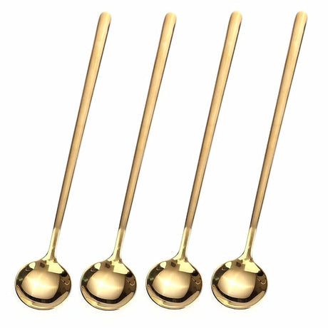 4 PCS 6.7 Inches Coffee Spoons, Stirring Spoons, Tea Spoons Long Handle, Gold Teaspoons, Gold Spoons, Ice Tea Spoons, Long Spoons for Stirring, Gold Espresso Spoons Stainless Steel GENRICE