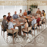 Round Extendable Dining Table for 4-12 People, 47-118 Inch Kitchen Table with Wood Strip Base, Modern Oval Dining Room Table for Kitchen Living Room, Walnut Bvldfamly