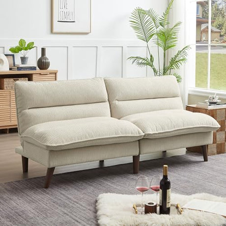 Portaforta Convertible Sofa Bed 72″ Fabric Couch with Adjustable Backrest Loveseat Recliner Sleeper Living Room Furniture futon Set for Apartment Small Space, Beige Portaforta
