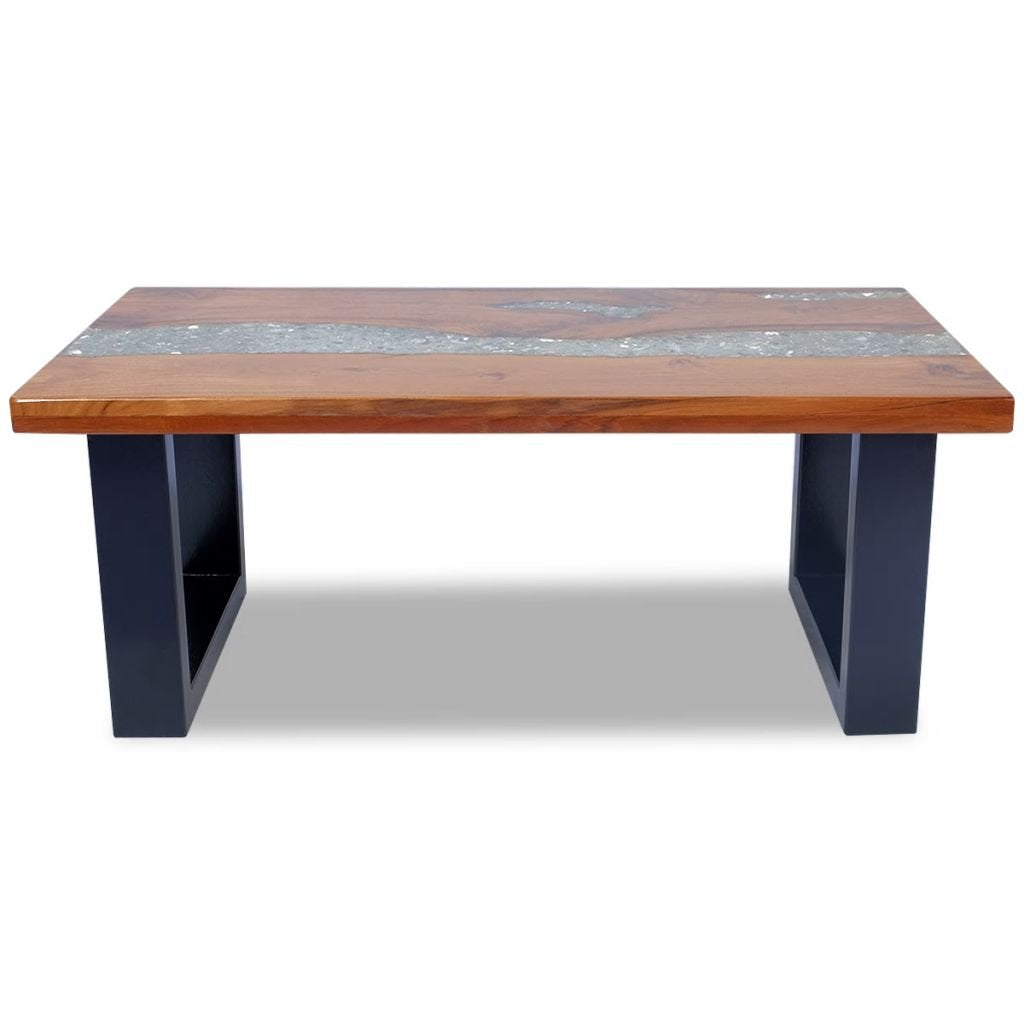 Festnight Wood Coffee Side Table Rectangle Teak Resin End Table Handmade for Living Room Home Decor Furniture 39.4" x 19.7" x 15.7" - WoodArtSupply