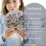 FONNUY Embroidery Kit for Beginners, Flower Book Pre-Stamped Pattern Kits for Adults with Hoop, Cross Stitch Easy to Follow Color Thread Needlework, 8'' Hoop (Green)