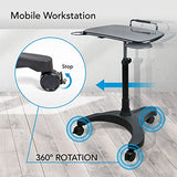 EHO Mobile Laptop Desk Cart with Wheels, Height Adjustable Standing Desk with Pneumatic Lift, Rolling Workstation with Mouse Tray and Cup Holder, Portable Table for Home Office or Classroom EHO