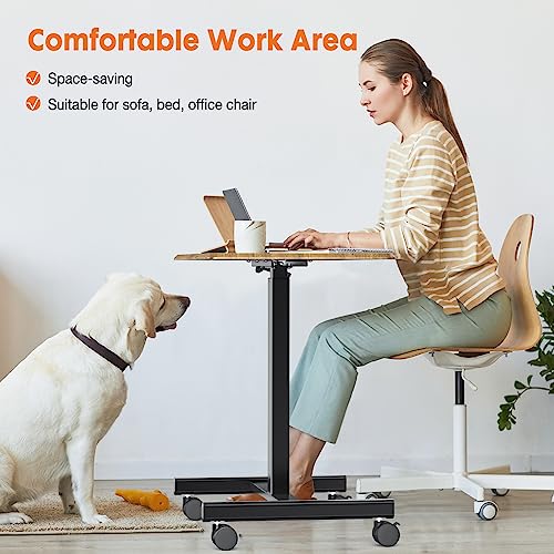 Sweetcrispy Small Mobile Standing Desk, Rolling Laptop Computer Carts, Portable Laptop Desk with Wheels, Adjustable Height Table for Home Office, Rust Brown Sweetcrispy