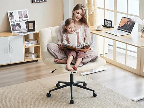 Furnimart Swivel Criss Cross Legged Chair with Wheels for Home Office, Wide Armless Desk Chair Height Adjustable Comfy Seat for Desk,Vanity, Bedroom, Faux Fur White Furnimart