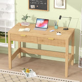 YOMILUVE Fluted Computer Desk with 2 Drawers, 39 Inch Small Computer Desk with Storage, Compact Writing Study Desk for Small Spaces YOMILUVE