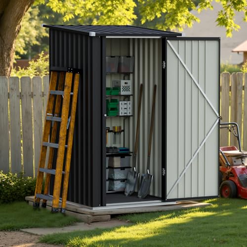 Greesum 3×3FT Outdoor Storage Shed, Metal Patio Storaged Sheds with Lockable Doors, Sheds & Outdoor Storage for Backyard, Pool and Garden, Black Greesum