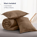 PHF Soft Waffle Comforter Set Queen Size- Comfy Breathable Waffle Weave Comforter with 2 Pillow Shams, 3 Pieces Less Snagging Lightweight Textured Bedding Set for All Season, Mocha/Cocoa Brown PHF