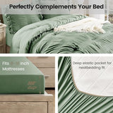 QUIETSEA Twin Comforter Set Seersucker 5 Pieces Luxury Ruffle Bed in a Bag Twin Size for All Season Green Bedding Set with Comforter, Pillowcase, Flat Sheet, Fitted Sheet and Pillow Sham QUIETSEA