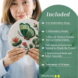FONNUY Green Plants Embroidery Kit, Cross Stitch Kits for Beginners, Handmade Crafts with Printed Patterns for Beginner Adults, Easy to Follow Color Thread Needlework, 8'' Hoop (Butterfly)