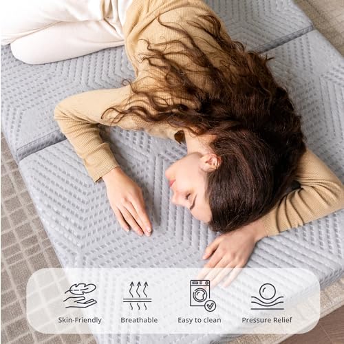 CH Charme House Folding Mattress, 4 Inch Single Tri Folding Memory Foam Mattress for Camping Guest Bed, Washable Cover & Non-Slip Bottom, 75" x 25" x 4", Grey CH CHARME HOUSE
