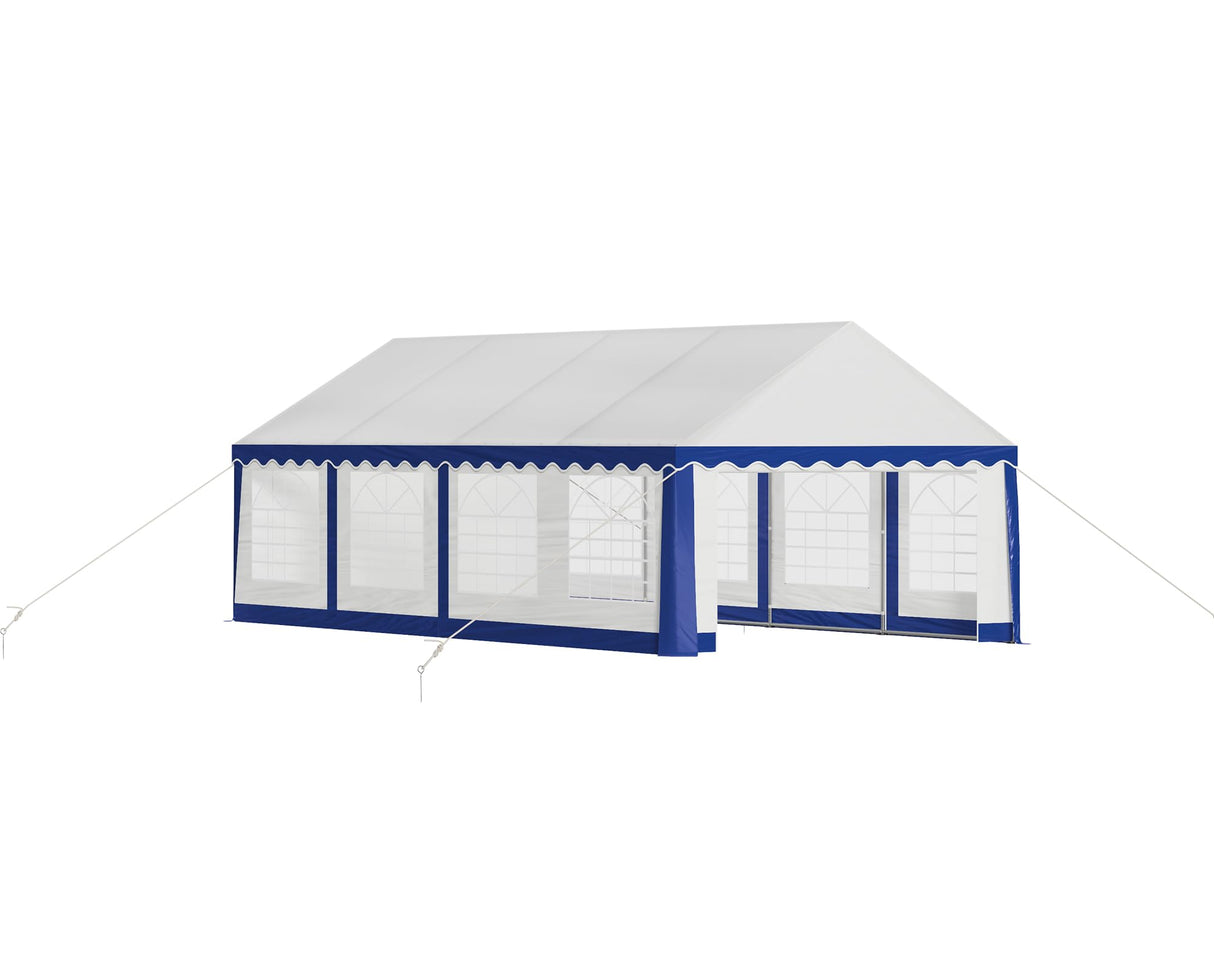 LUXOAK 13x26FT Large Outdoor Event Shelter, Wedding Party Tent with Sidewall Windows & 2 Side Doors, Heavy Duty Canopy Gazebo Tent for Garden Patio Carport/White with Blue Stripes LUXOAK