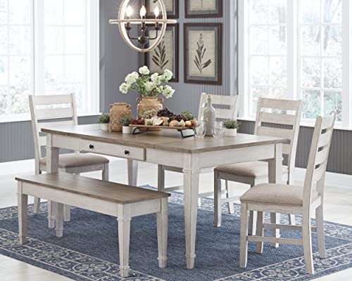 Signature Design by Ashley Skempton Farmhouse Rectangular Dining Room Table with Storage, White & Light Brown - WoodArtSupply