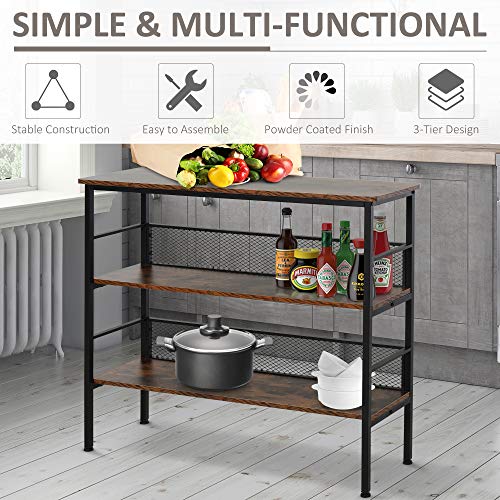 HOMCOM 3-Tier Console Table Industrial Style Storage Metal Wooden Shelf with a Robust Multi-Functional Design & Adjustable Feet, Black HOMCOM