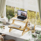 Amazer Standing Desk Converter, 22 inch Bamboo Small Sit Stand Up Desk Riser with Lap Desk Computer Desktop Desk Converter for Monitor and Laptop with Keyboard Tray Amazer