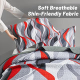 weesire Classic Line Pattern Bedding Quilt Queen Size Modern Grey Red and Black Stripe Quilt with 2 Shams, Gray and Red Comforter Sets Lightweight Breathable Bedspreads Coverlet, 90''x96'' weesire