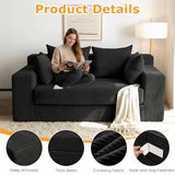 55" Small Boneless Couch, 3-in-1 Boneless Loveseat Sleeper Sofa Bed Convertible Sofa Bed with 4 Pillows, Black Corduroy Boneless Couch for Living Room, Guest Room, Small Space, No Assembly Required Winzoo