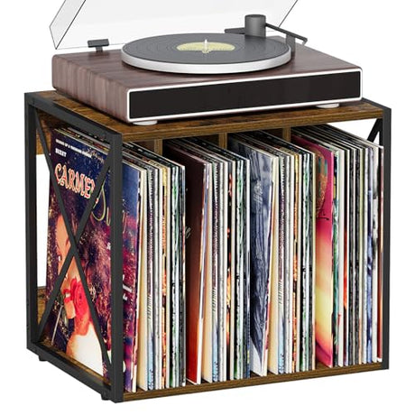 VYUOL Vinyl Record Storage,Vinyl Record Holder Up to 80-100 Albums,4-Compartment Record Player Stand for Magazine,Book,CD,Files,Albums VYUOL