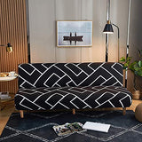 LiveGo Armless Futon Slipcovers Stretch Folding Sofa Bed Cover with Elastic Bottom, Printed Fitted Couch Cover Furniture Protector for Pets, Kids (Black & White) LiveGo