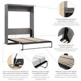 Bestar Nebula 65W Queen Murphy Bed in Bark Gray, Sleeping Arrangement for Multipurpose Room Bestar