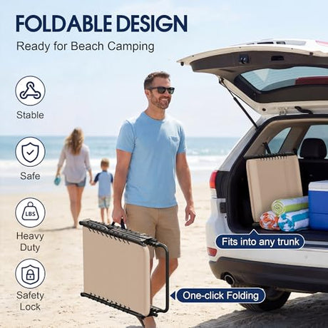 Flamaker Oversize Face Down Chaise Lounge Chair, 27 Inch Wide Foldable Outdoor Patio Chair, 5-Position Adjustable Tanning Chair with Face& Arm Holes for Sunbathing, Pool, Beach, Lawn (Beige, 1 Pcs) Flamaker