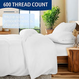 Shilucheng 100% Cotton Queen Size Duvet Covers - 600 Thread Count, Luxury Sateen Weave Egyptian Cotton Comforter Cover with Zipper Closure & Corner Ties，Hotel Bedding Duvet Covers 3 Piece (White) Shilucheng