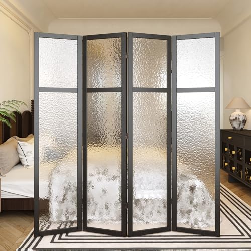 4 Panel Acrylic Room Divider Privacy Screen - Freestanding Frosted Translucent Partition, Lightweight Modern for Home Office Studio (Black, 4 Panels) Svimi