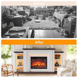 ENSTVER 72''Modern Electric Fireplace Mantel TV Stand,Large Entertainment Center with Open Storage Shelves for 80''TV, LED Ambient Lighting Fireplace TV Stand for Living Room ENSTVER