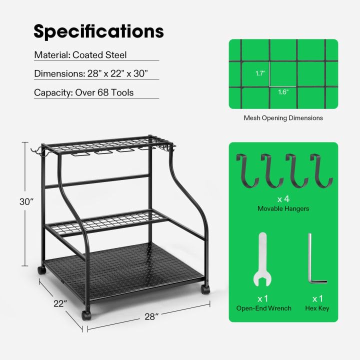 VIVOSUN Garden Tool Organizer, Heavy Duty Steel Tool Rack Tool Stand, Up to 68 Long-Handled Tools, Yard Tool Storage for Garage Shed Home and Outdoor, Rounded Style with Wheels - WoodArtSupply