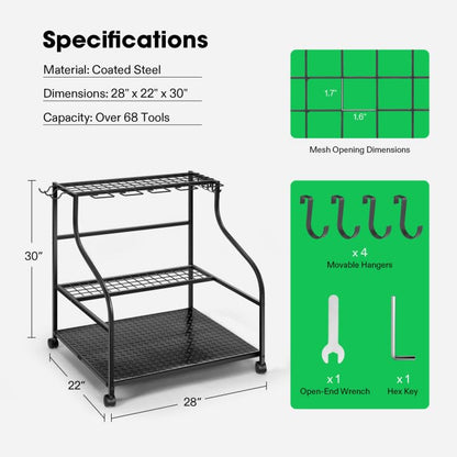 VIVOSUN Garden Tool Organizer, Heavy Duty Steel Tool Rack Tool Stand, Up to 68 Long-Handled Tools, Yard Tool Storage for Garage Shed Home and Outdoor, Rounded Style with Wheels - WoodArtSupply