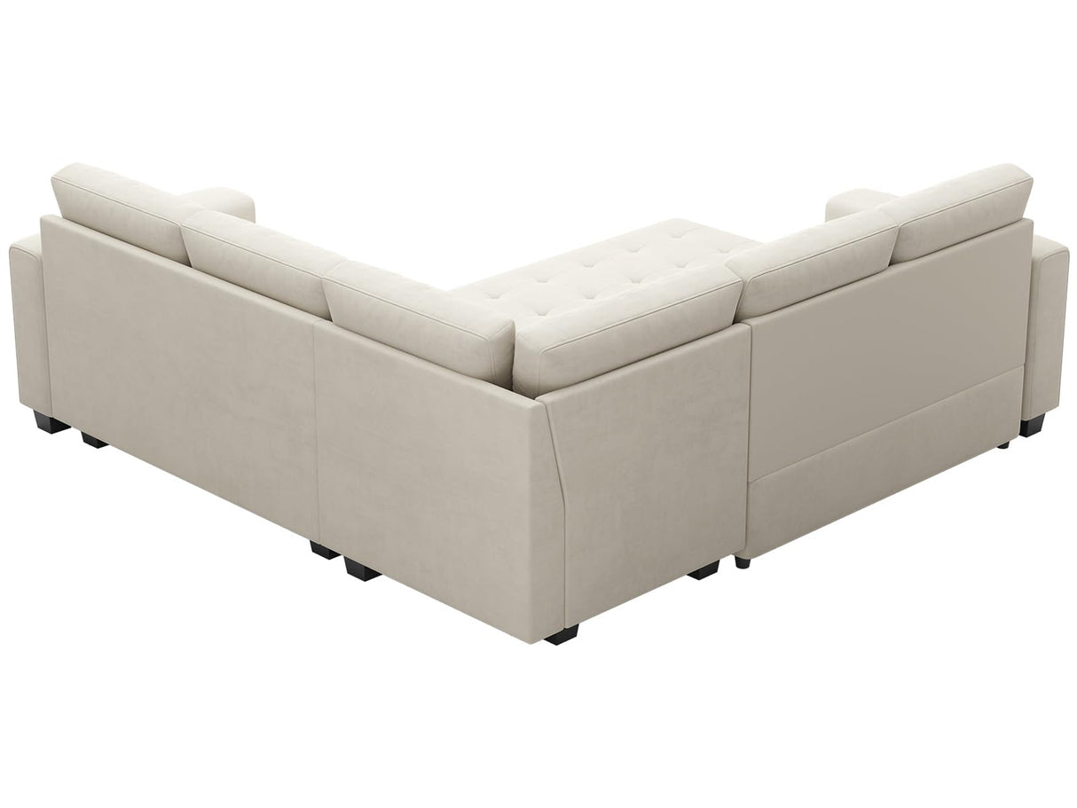 Belffin Modular Sectional Sleeper Sofa with Pull Out Couch Bed Velvet Convertible L Shaped Sectional Couch for Living Room Apartment Beige Belffin